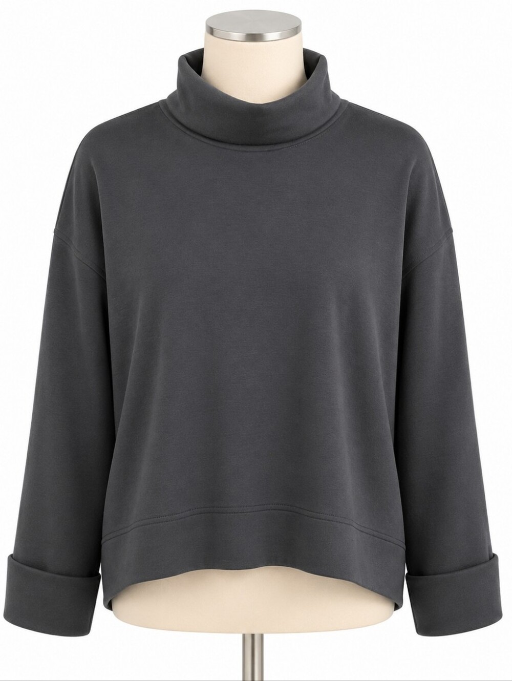 Spanx Air Essentials Dark gray Turtleneck Top Sz M Comfy Casual Loungewear